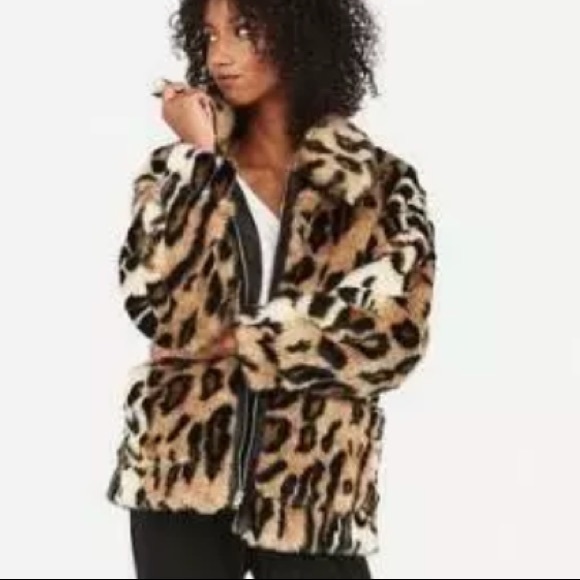 Express leopard print fur leather trim jacket NWT - Picture 7 of 12